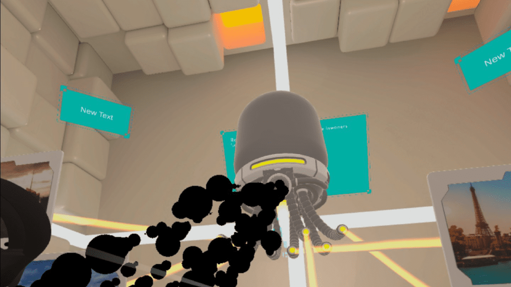 VR-KUUB, educational VR game. Sci-fi octopus spitting ink