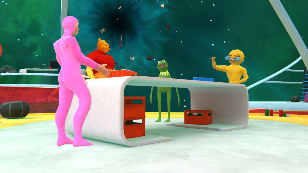 Avatars in VR Chat playing Beer Pong in the Metakot.