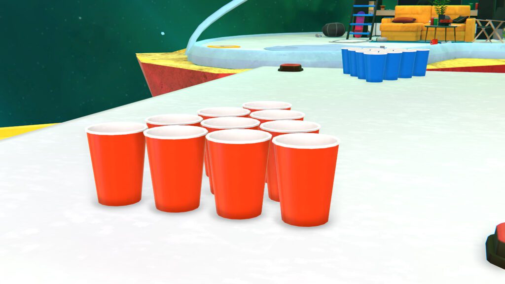 Close-up of the beer pong game in the metakot.