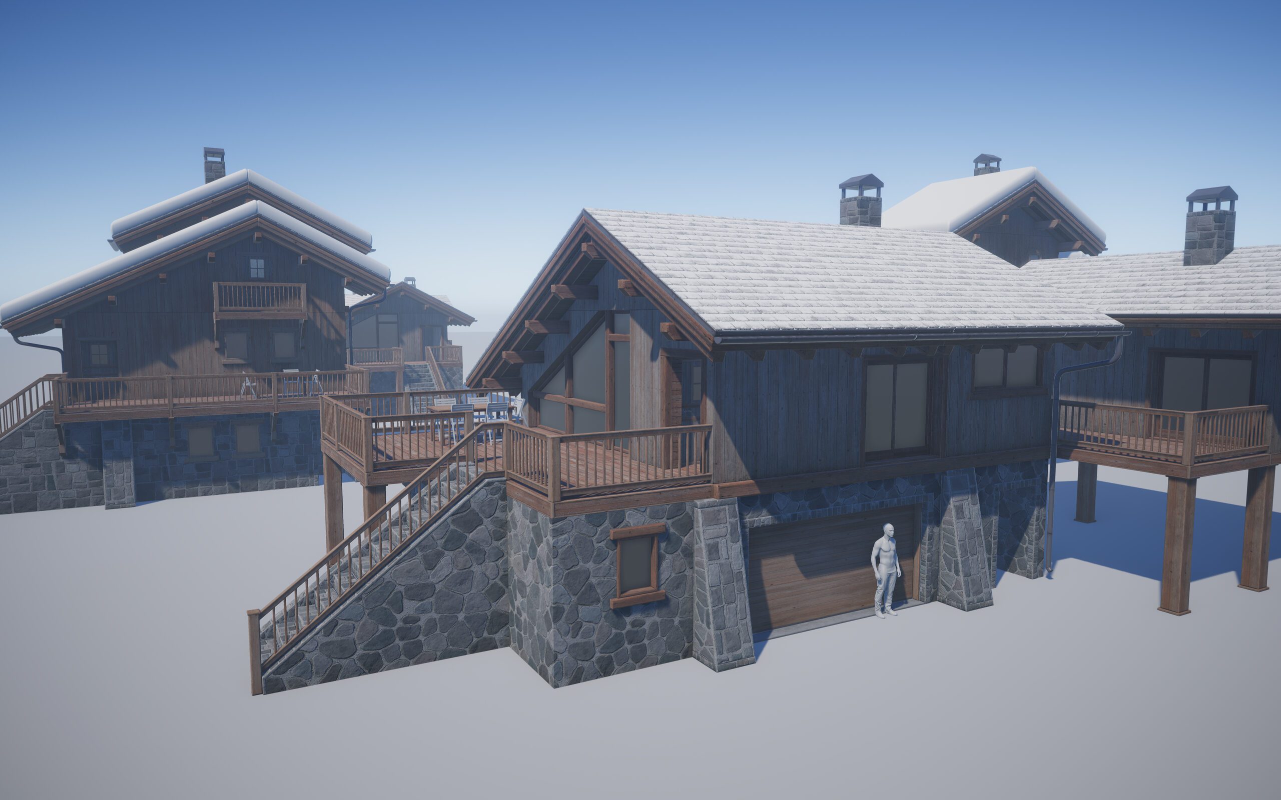 WIP screenshot of the modular chalet game asset made for Shredders