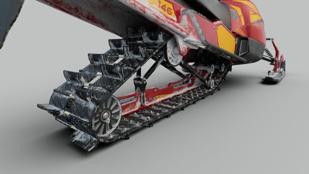 Close-up of the snowmobile tracks. Asset made for Shredders.